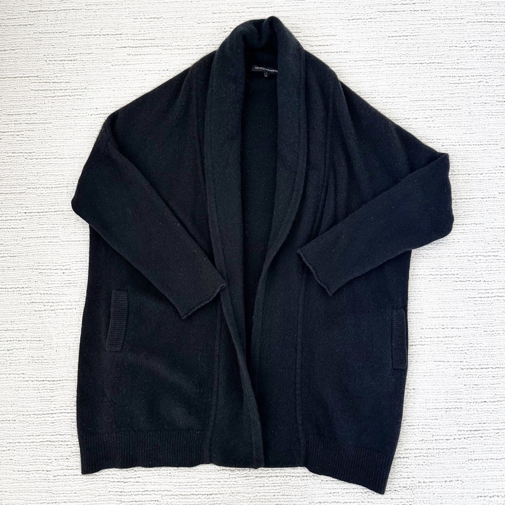 NAKEDCASHMERE River Women’s S Black Open Front Cardigan Oversized Luxe Cozy - Picture 2 of 12